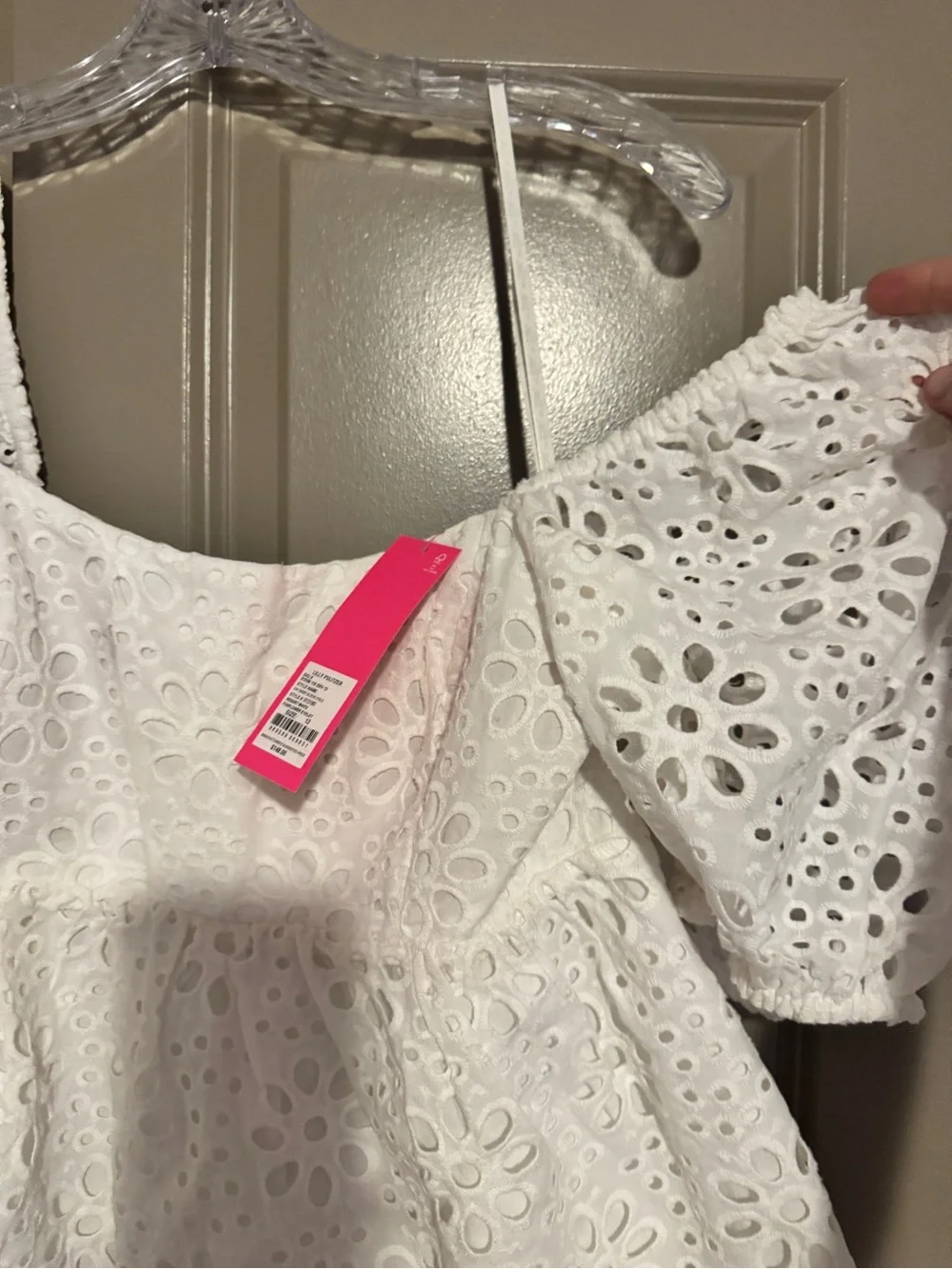 Lilly Pulitzer White Eyelet Puff-Sleeve Peplum Blouse